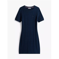 Short-Sleeve Cable Knit Sweater Dress