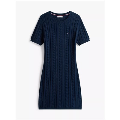 Short-Sleeve Cable Knit Sweater Dress