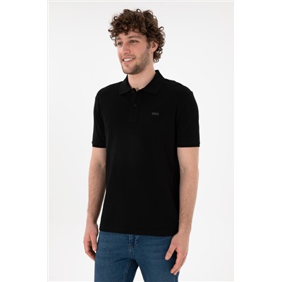 Erkek Regular Fit Polo Yaka Siyah Basic Tişört