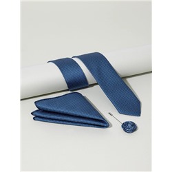 Lacivert 3'lü Kravat Mendil Set