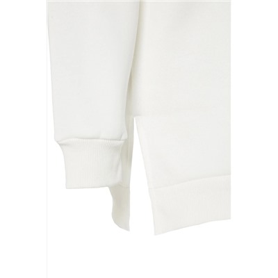 Bej Kalın İçi Polarlı Yırtmaçlı Oversize/Bol Kesim Örme Büyük Beden Sweatshirt TBBAW24AO00003