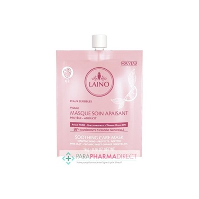 Laino Masque Soin Apaisant Argile Rose & HE Orange Douce BIO Peaux Sensibles 16g