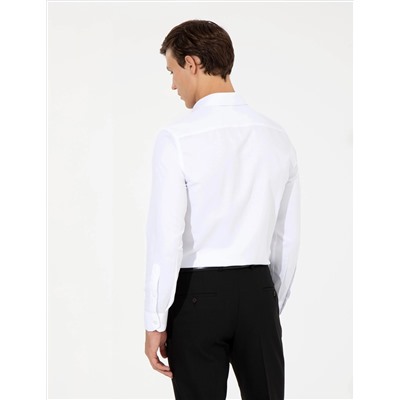 Beyaz Slim Fit Armürlü Gömlek
