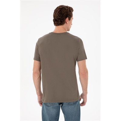 Erkek Regular Fit Bisiklet Yaka Vizon Basic Tişört
