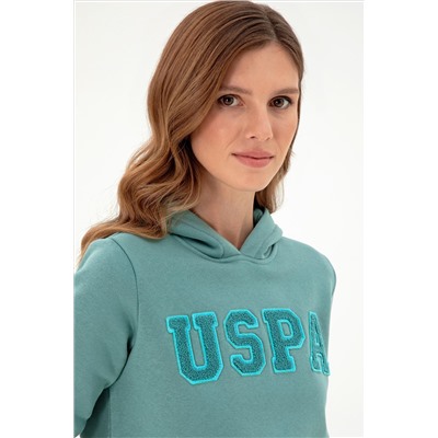 Kadın Mint Basic Kapüşonlu Sweatshirt