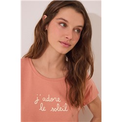 Pijama corto algodón naranja hojas
