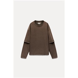 FADED-EFFECT DOUBLE-SLEEVE T-SHIRT