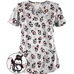 UA Penguin Holiday White Print Scrub Top