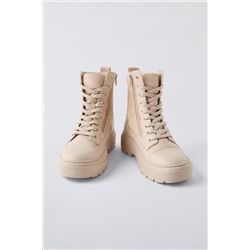 QUILTED LACE-UP ANKLE BOOTS