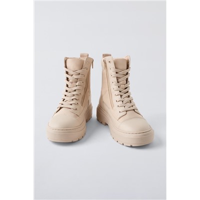 QUILTED LACE-UP ANKLE BOOTS