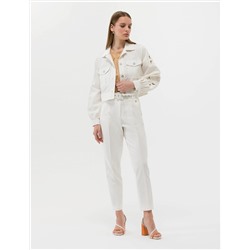 Ekru Keten Karışımlı Crop Ceket