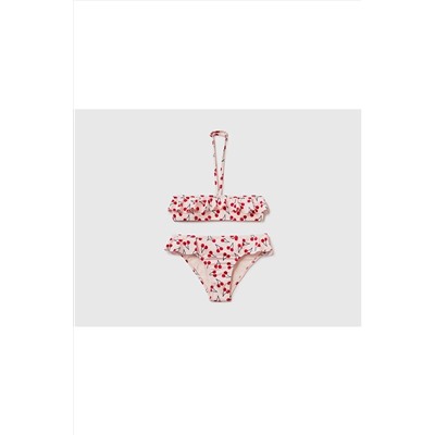 United Colors of BenettonKız Çocuk Toz Mavi Meyve Desenli Boyundan Bağlamalı Bikini Takımı Toz Pembe Mix