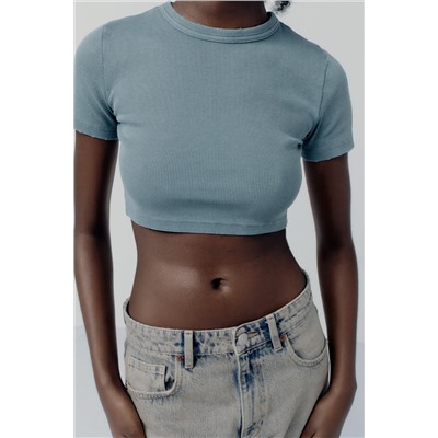 FADED-EFFECT RIBBED CROP TOP