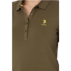 Kadın Haki Polo Yaka Basic Sweatshirt