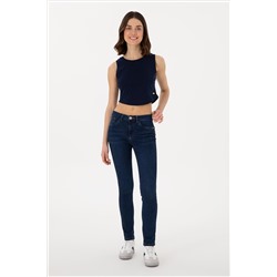 Kadın Lacivert Kolsuz Bisiklet Yaka Crop Basic Tişört