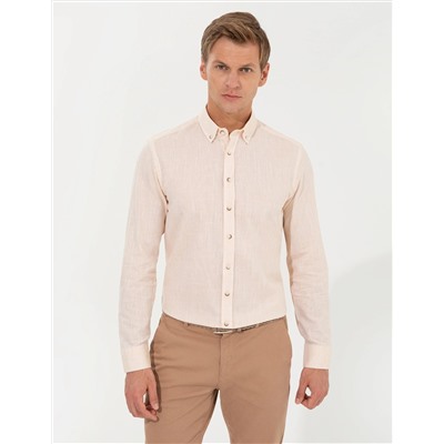 Açık Sarı Slim Fit Uzun Kollu Gömlek