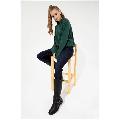 Kadın Yeşil Polo Yaka Sweatshirt
