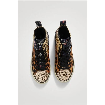 Sneakers caña alta patch piel
