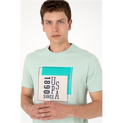 Erkek Regular Fit Bisiklet Yaka Su Yeşili Tişört