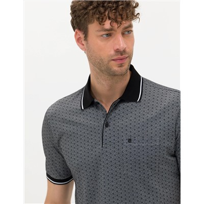 Siyah Regular Fit Baskılı Polo Yaka Tişört