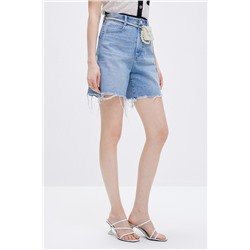 Short vaquero de tiro alto Azul claro