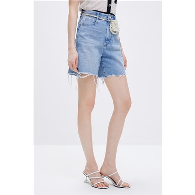 Short vaquero de tiro alto Azul claro