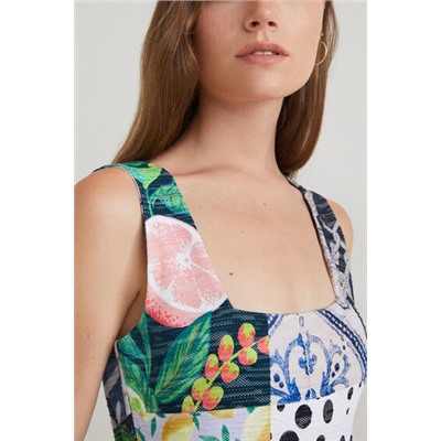 Vestido slim patch escote cuadrado