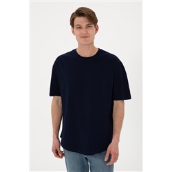 Erkek Long Fit Bisiklet Yaka Lacivert Basic Tişört