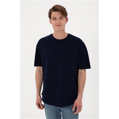 Erkek Long Fit Bisiklet Yaka Lacivert Basic Tişört