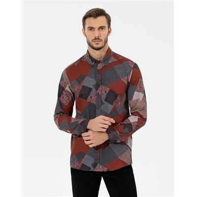 Turuncu Slim Fit Uzun Kollu Gömlek