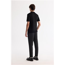 Siyah Polo Yaka Fermuarlı Rayon Triko T-Shirt