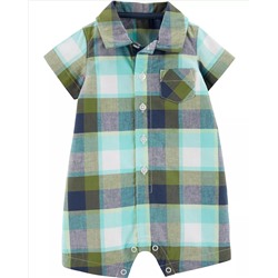 Plaid Button-Front Romper