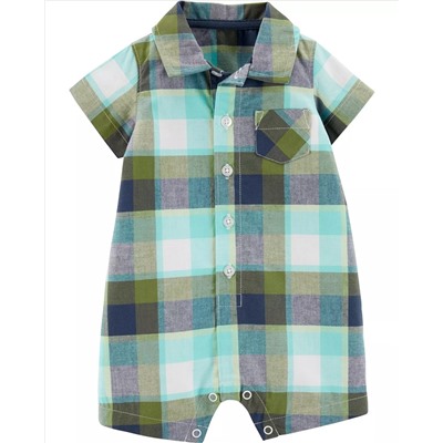 Plaid Button-Front Romper
