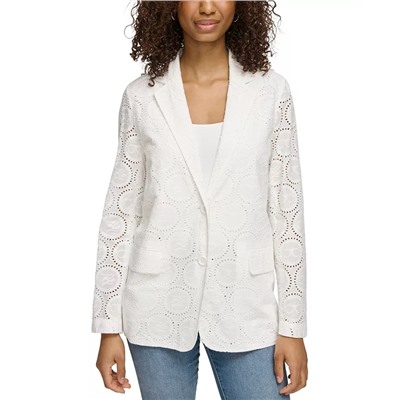 KARL LAGERFELD PARIS Women's Cotton Circle-Icon Eyelet Jacket