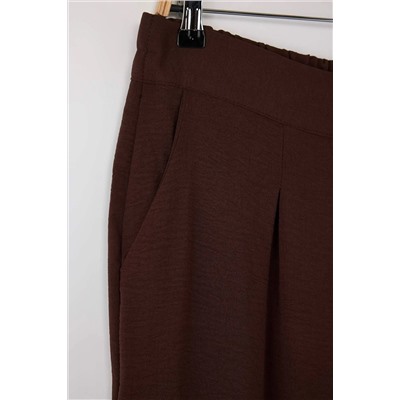 Kahverengi Lastikli Yüksek Bel Pileli Wide Leg Dokuma Pantolon TBBSS22PL0448