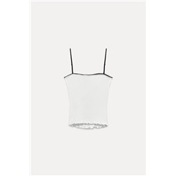 RIBBED STRAPPY TOP WITH FLOWER DETAIL