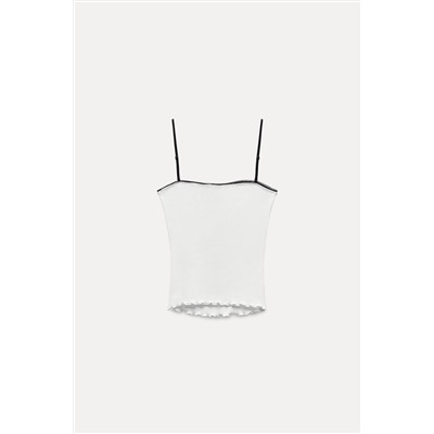 RIBBED STRAPPY TOP WITH FLOWER DETAIL