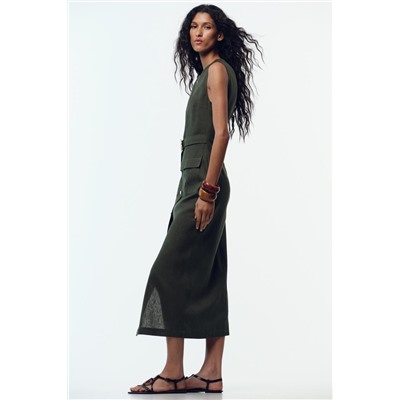 LINEN BLEND MIDI DRESS WITH BELT