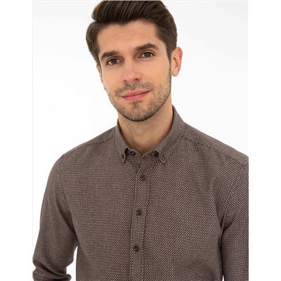 Kahverengi Regular Fit Uzun Kollu Gömlek