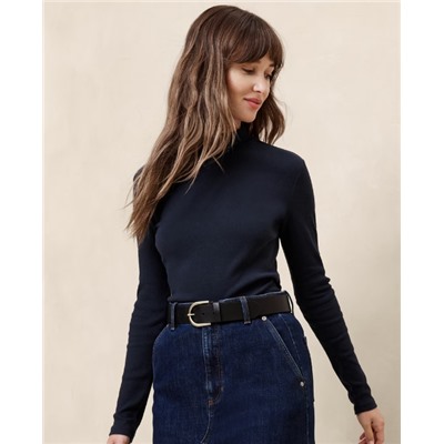 Ribbed Mock-Neck T-Shirt