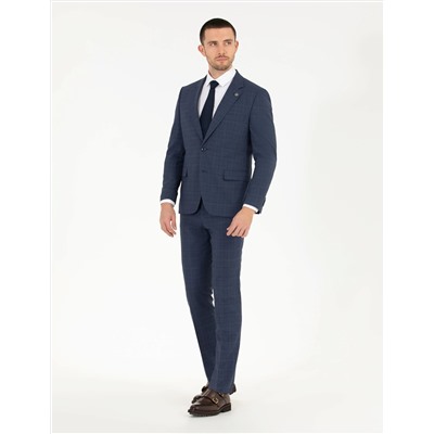 Ekose İndigo Slim Fit Takım Elbise
