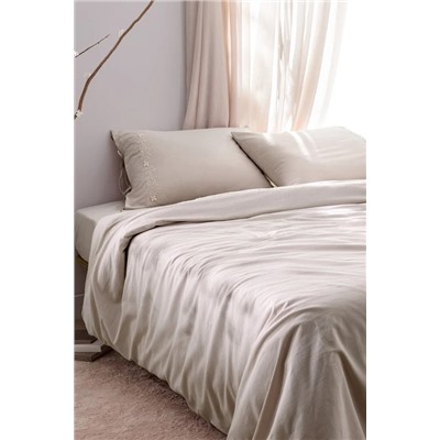 Loris King Size %100 Pamuk Nakışlı Nevresim Takımı - Bej
