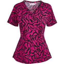 koi Stretch Scrubs Zebra Rose Print Top