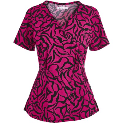 koi Stretch Scrubs Zebra Rose Print Top