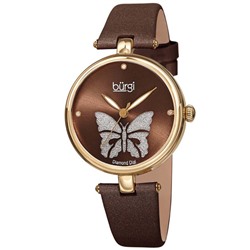 Burgi  Pretty Butterfly Quartz Crystal Brown Dial Ladies Watch