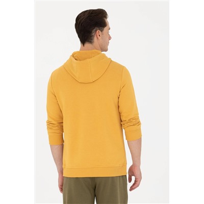 Erkek Hardal Kapüşonlu Basic Sweatshirt