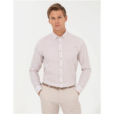 Bej Slim Fit Uzun Kollu Gömlek