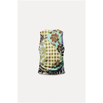 PATCHWORK PRINT SATIN TOP