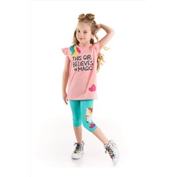 Denokids Sihirli Unicorn Kız Çocuk T-shirt Tayt Takım CFF-22Y2-013