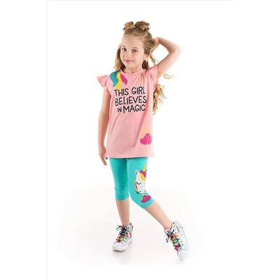 Denokids Sihirli Unicorn Kız Çocuk T-shirt Tayt Takım CFF-22Y2-013